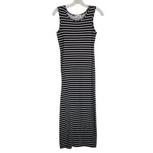 TMG Black White Striped Bodycon Sleeveless Maxi Dress, Size S